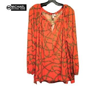 MICHAEL Michael Kors Mandarin Gold Chain Keyhole Peasant Blouse S NWT
